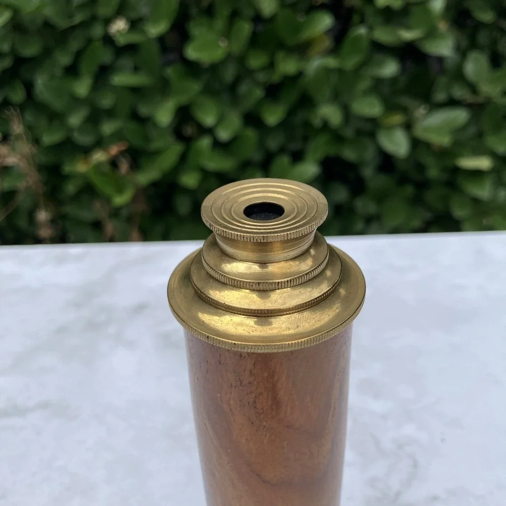 Vtg Brass Wood Grain Monocular Nautical Telescope Spyglass Sailing 3-Draw